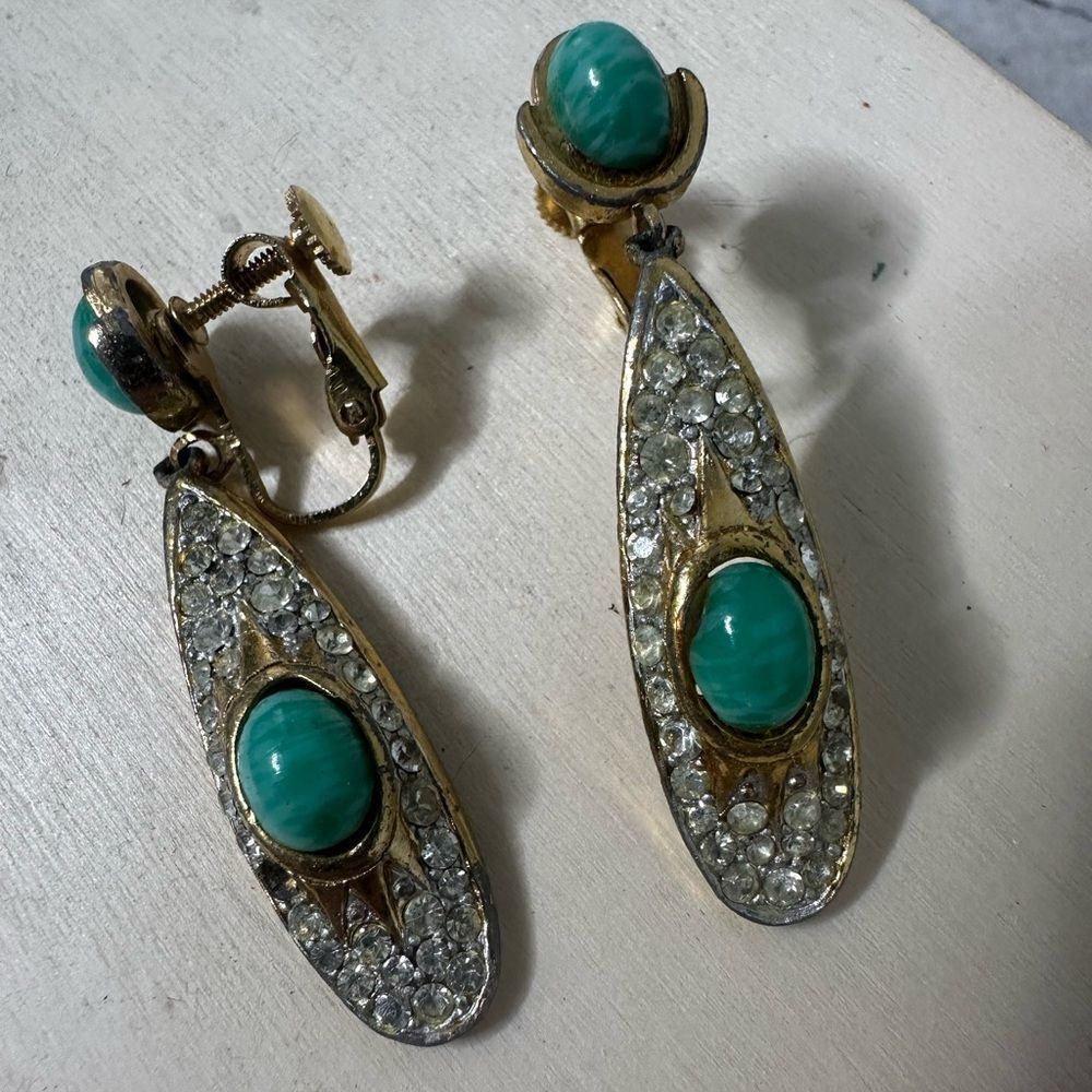 Vintage Art Deco Era Pave Set Rhinestone Faux Marcasite Earrings